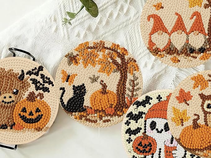 8 PCS Halloween Diamond Art Coasters Kits Cute Diamond Painting Coaster |