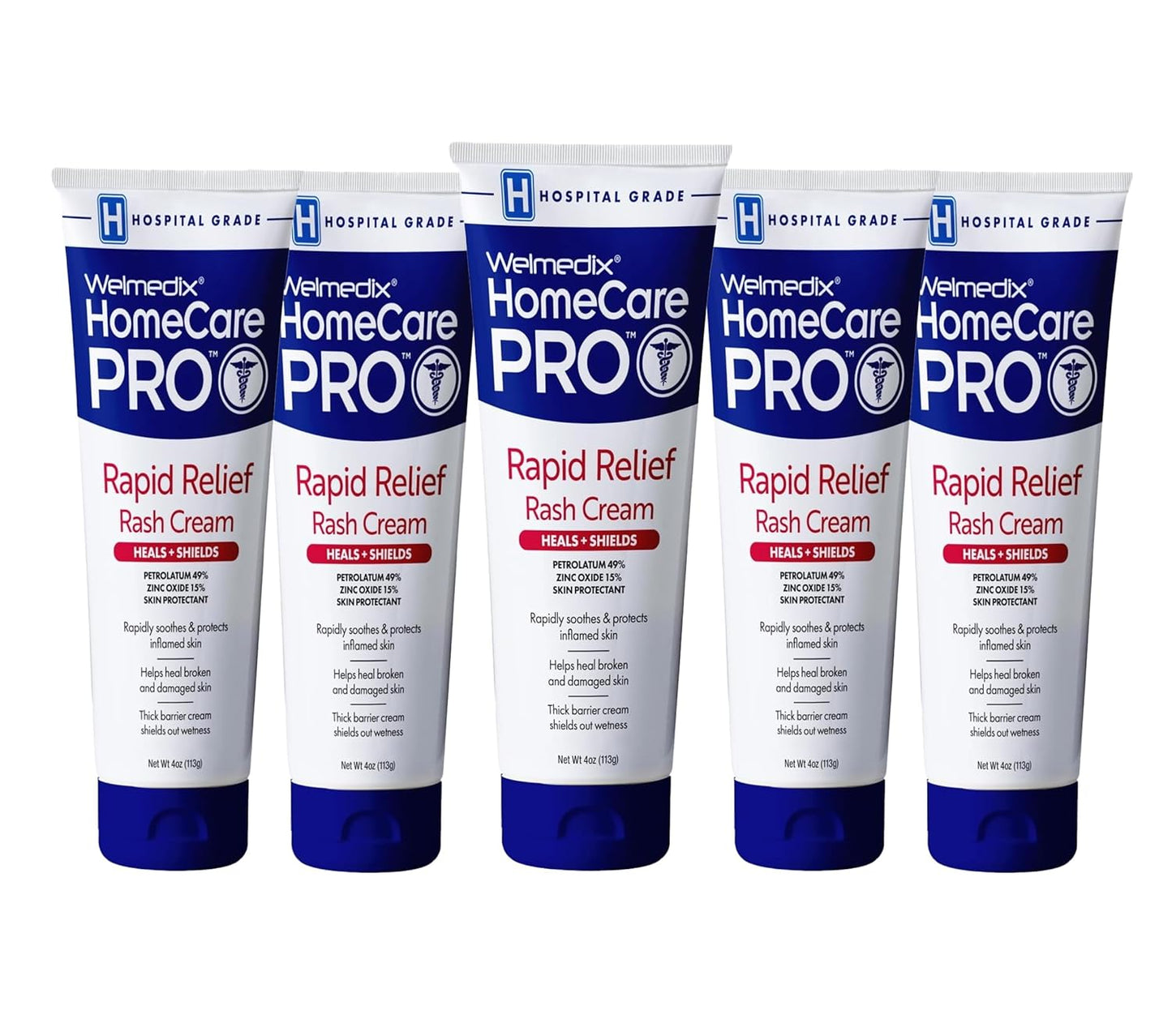 Welmedix Rapid Relief Diaper Rash Cream with Zinc Oxide, Hospital Grade Barrier Cream for Adults, and Babies with Fragile or Sensitive Skin (4oz Tube, Pack of 5)