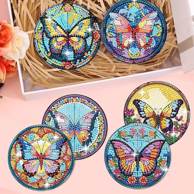 8 Pack Diamond Art Coasters, Butterfly Diamond Painting Coasters Kits |