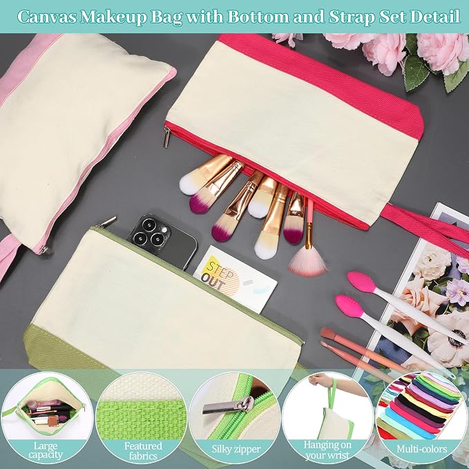 Silkfly 30 Pcs Cotton Canvas Makeup Bags Cosmetic Zipper Bags 10.2 x 5.5 x 2''