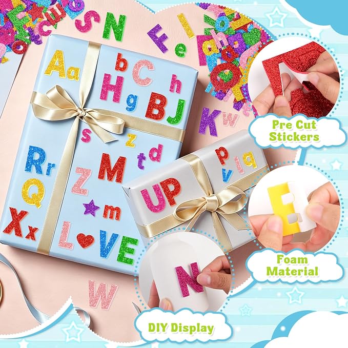 469 Pcs Glitter Foam Stickers, Letter Shapes Stickers, 7 Sheets Colorful 3D