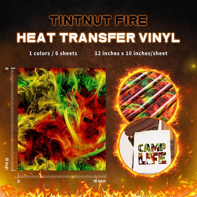 Tintnut Green Flame Heat Transfer Vinyl, stretch washable, suitable