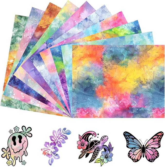Tintnut Spring Tie Dye Heat Transfer Vinyl, PU HTV sheets, easy cut & weed