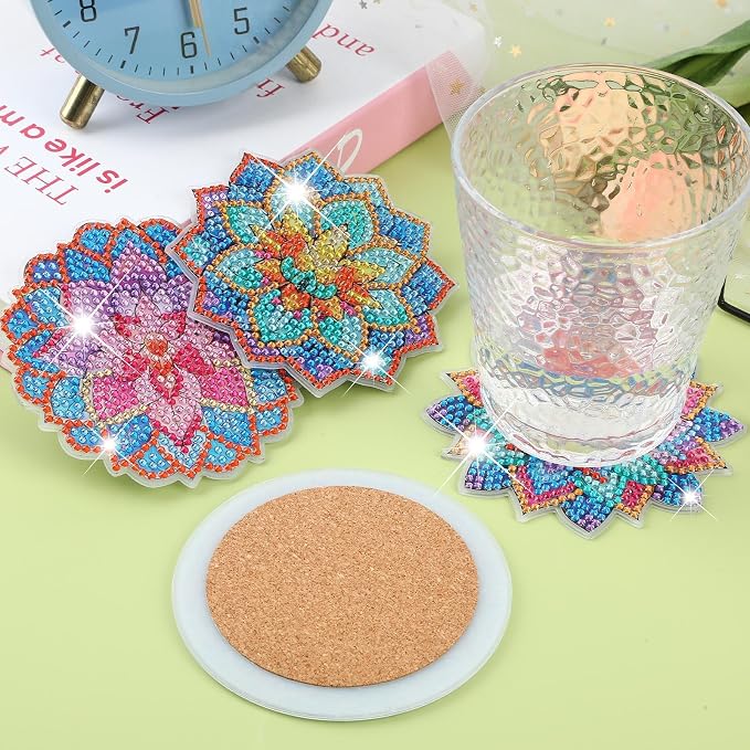 UPINS 8Pcs Lotus Diamond Art Painting Coasters Kits