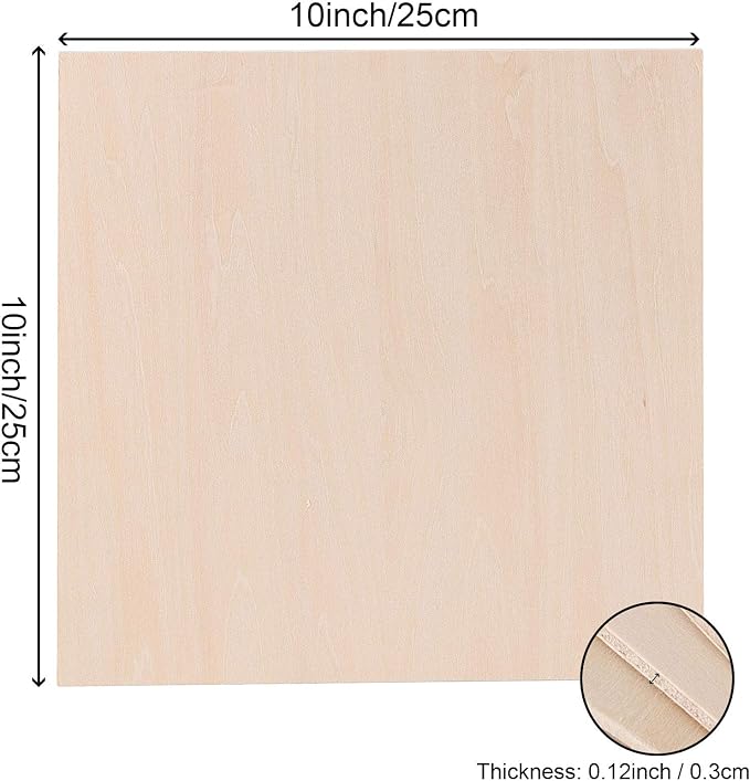 10 PCS 10 x 10 x 1/8 Inch Basswood Sheets, Thin Wood Sheets, Square Unfinished