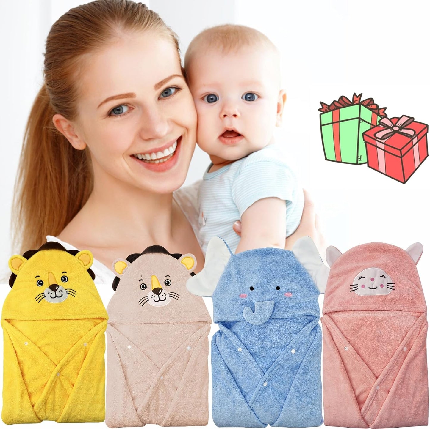 ROMASA Baby Bath Towel Ultra Soft Hooded Towel Highly Absorbent Bathrobe Blanket Toddlers Shower Gifts for Boys Girls-27.5" x 55" (Khaki Lion)