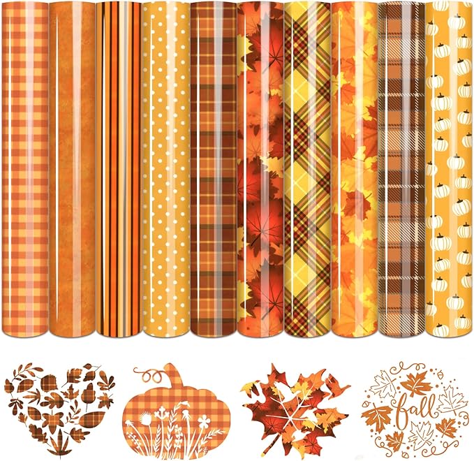 Tintnut Fall Autumn Heat Transfer Vinyl, 10 Sheets 12×10in Iron on Vinyl | Fall