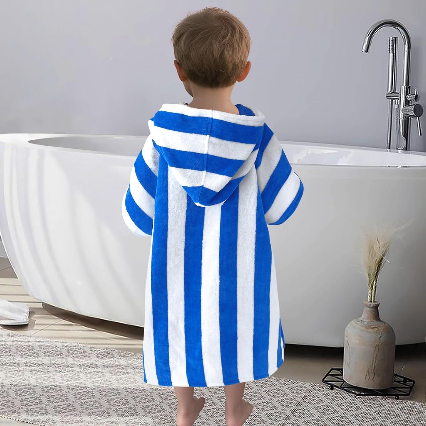 VOOVA & MOVAS Toddler Poncho Towels with Hood, Oversized (2-4Years,22"X22") Made from 100% Soft Cotton,Absorbent Hooded Towels for Baby Boys,Perfect for Pool | Swimming | Bath | Beach,Blue Stripe