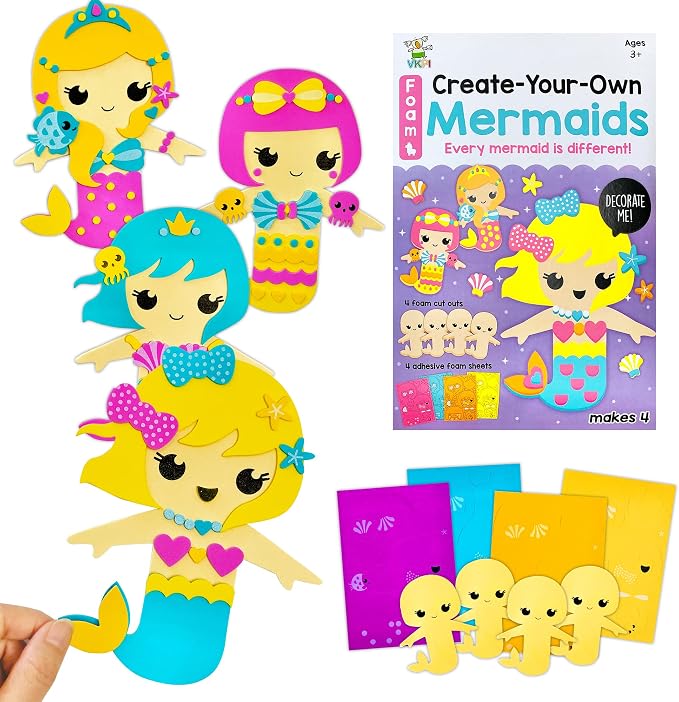 VKPI 4 Pieces EVA Foam Art Crafts Gift Kit, Creative Make Your Own Mermaids