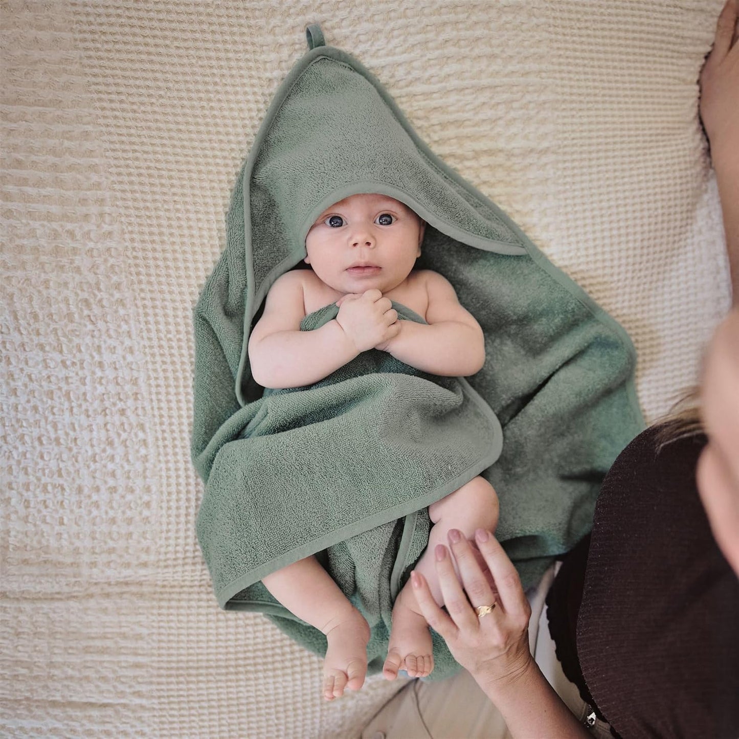 Baby Hooded Towel – Organic Cotton Baby Bath Towels – Baby Towels, Baby Bath Towels for Baby Boy, Baby Girl, 32" x 32" Super-Soft and Absorbent Baby Towels for Newborn (Roman Green)