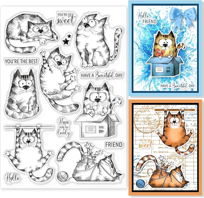 GLOBLELAND 8.3x5.8in Cartoon Cat Clear Stamps Lovely Cat Silicone Stamp Wish