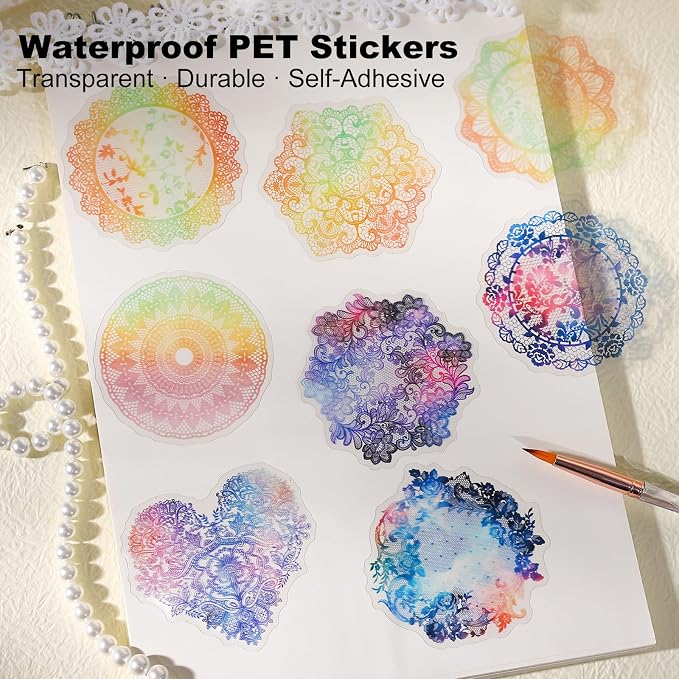 60 PCS Magic Color Boundary Lace Stickers – PET Transparent Dreamy Stickers