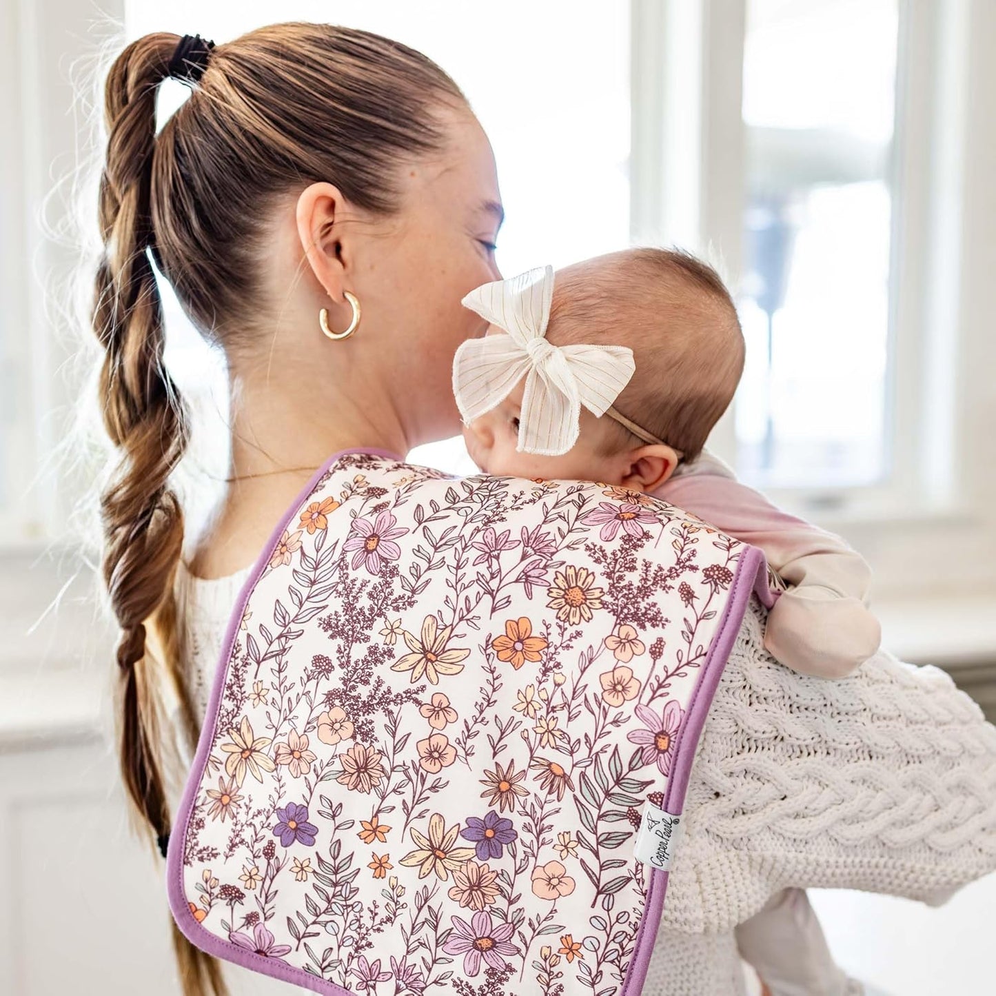 Copper Pearl Baby Burp Cloth Large 21''x10'' Size Premium Absorbent Triple Layer 3-Pack Gift Set Flora