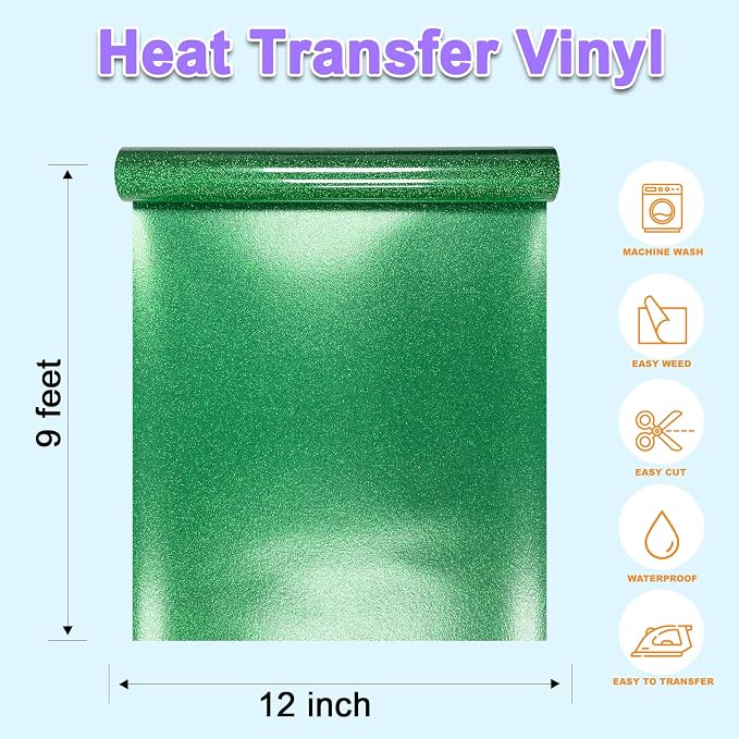 DUEUIOE Grass Green Glitter HTV Heat Transfer Vinyl Roll