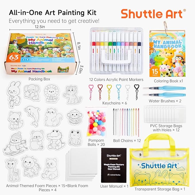 Shuttle Art 63 Pcs Magic Foam Texture Painting Kit Animal Series: 15 Animal
