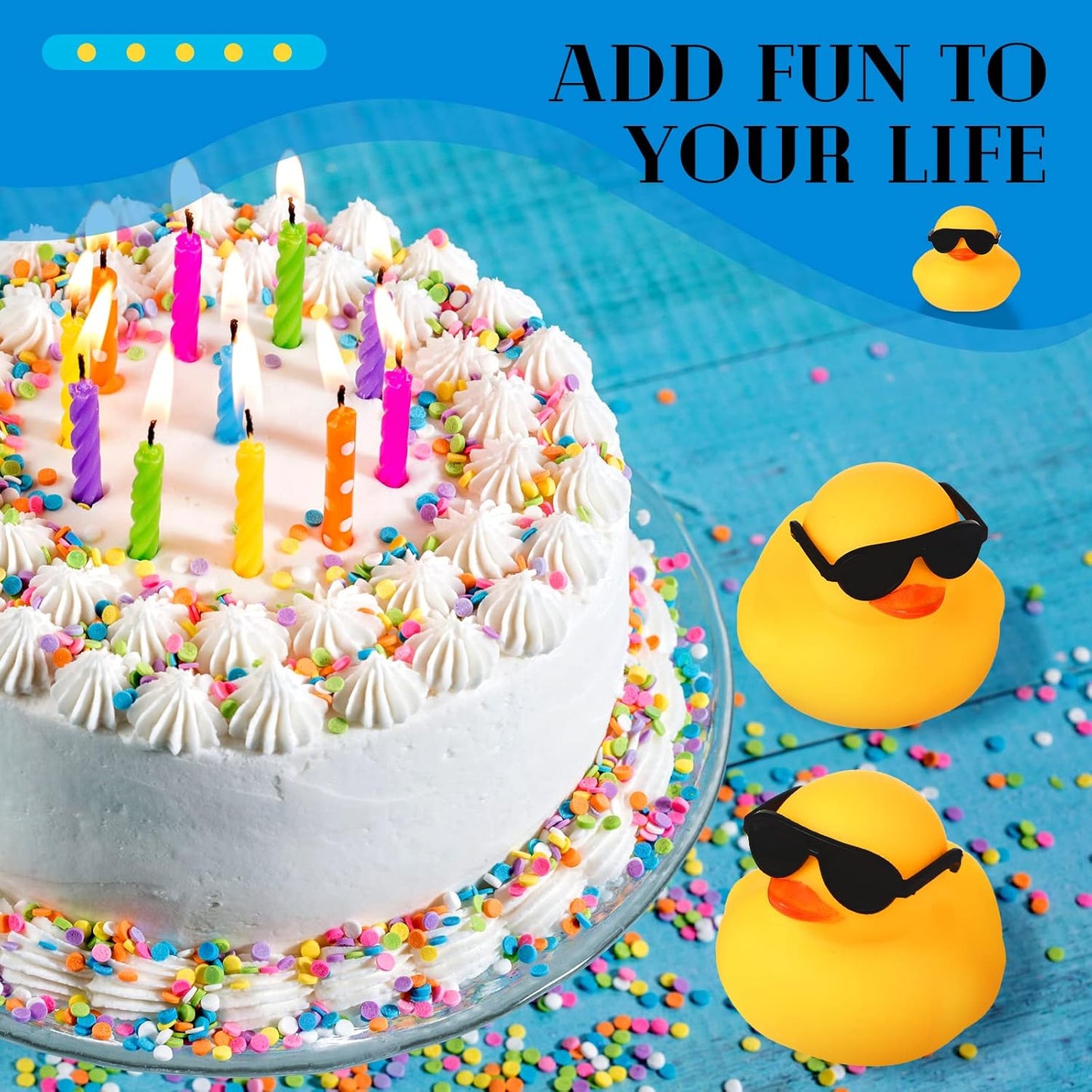 Chivao 12 Pcs Rubber Ducks with 12 Sunglasses/ Hats/ Headwear Small Mini Carnival Cruise Birthday Rubber Duckies Bathtub Toys in Bulk(Duck with Sunglasses,Yellow)