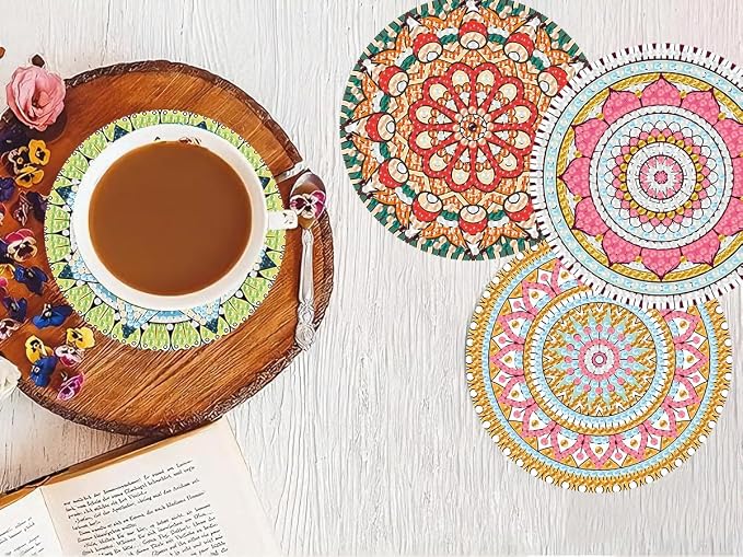Benjenes 8 PCS Mandala Diamond Art Coasters Kits | Diamond Paintings Coasters