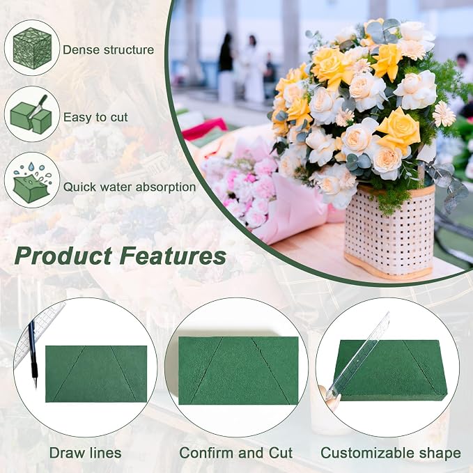 20 Pcs Floral Foam Blocks for Flower Arrangements 5.5"L x 3.1"W x 1.5"H | Green