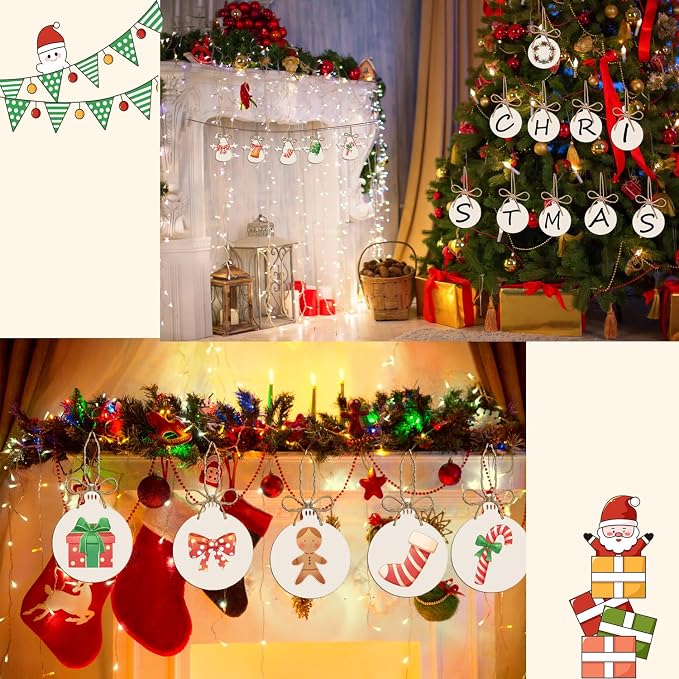 50PCS Unfinished Wood kit with Holes, Wooden Circles