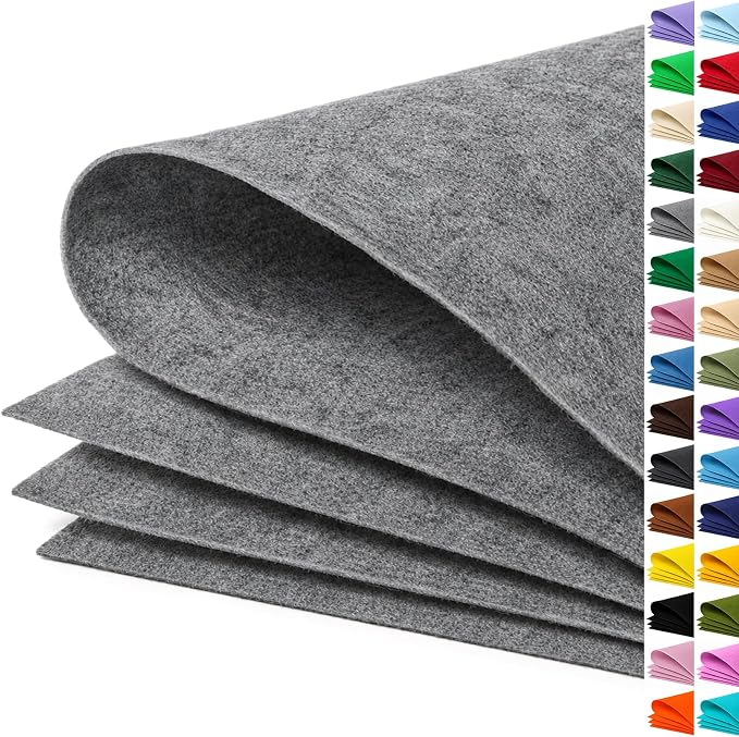 Gray Large Felt Fabric 36" x 36", 1mm Stiff Felt Sheet, Nonwoven Fabric