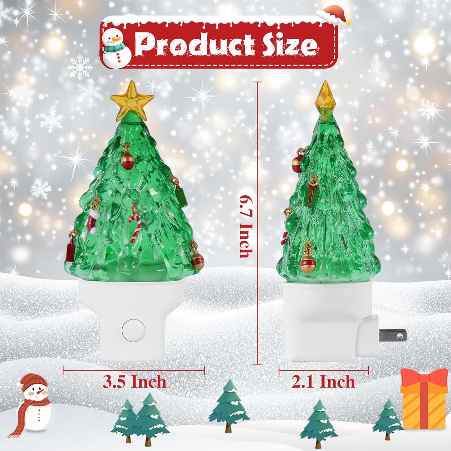 Christmas Tree Night Light Plug into Wall Glitter Water Nightlight with USB/Outlet Options, Christmas Tree Decorative Nightlight for Bedroom Kitchen Nursery Hallway Holiday Decorations Gifts (Tree)