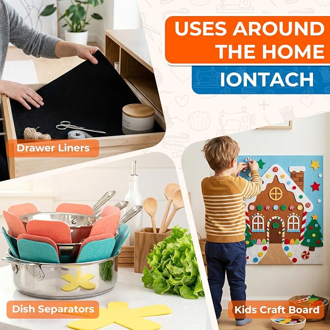 IONTACH 18" X 18" Soft Felt Sheets 1.6mm Thick | Acrylic Felt Fabric Sheets
