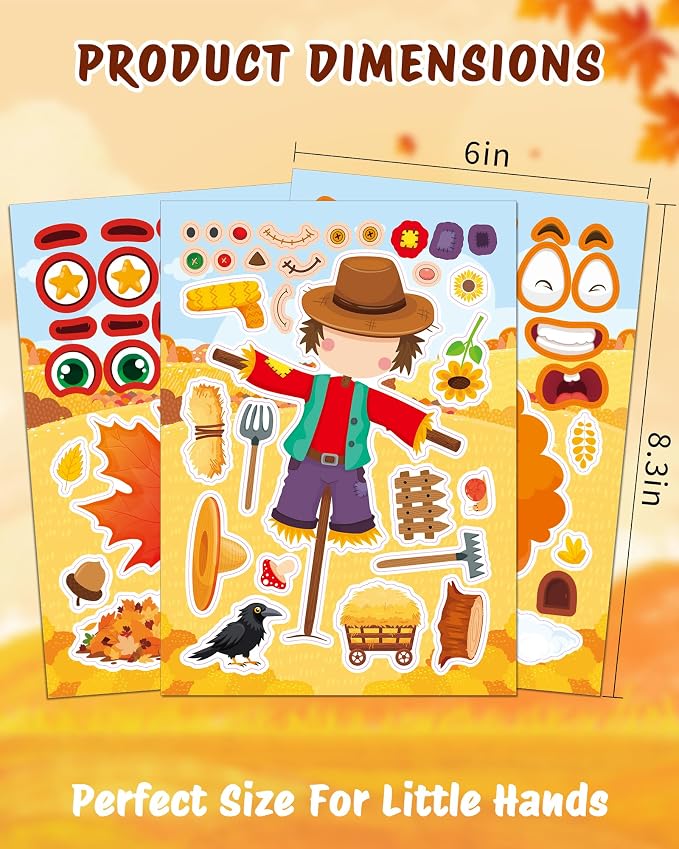 Aowplc 48 Sheets Fall Make a Face Stickers, 12 Designs Fun Fall Crafts