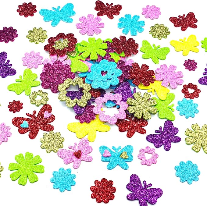 180PCS Glitter Foam Flower Stickers, Spring Theme Puffy Shapes |