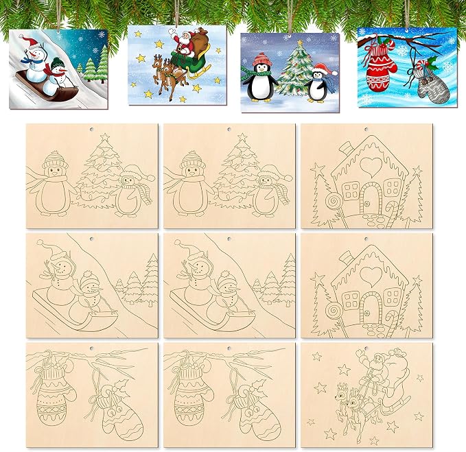 COCHIE 10 Pieces Large Christmas Unfinished Wood Crafts to Paint