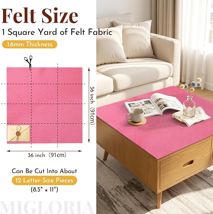 Large Felt Fabric Sheet 36 x 36 Inch, 1.6mm Thick | Soft nonwoven felt
