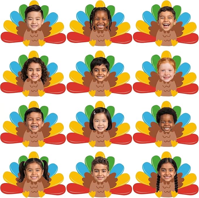 Gersoniel 72 Pcs Kid Fall Turkey Decor Autumn Cartoon Bulletin Board Cutout |
