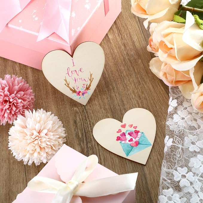 Qunclay 120 Pcs Wooden Heart Magnets