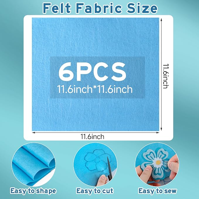 HaoFeiJH 6 Pcs Blue Soft Felt Fabric Sheets