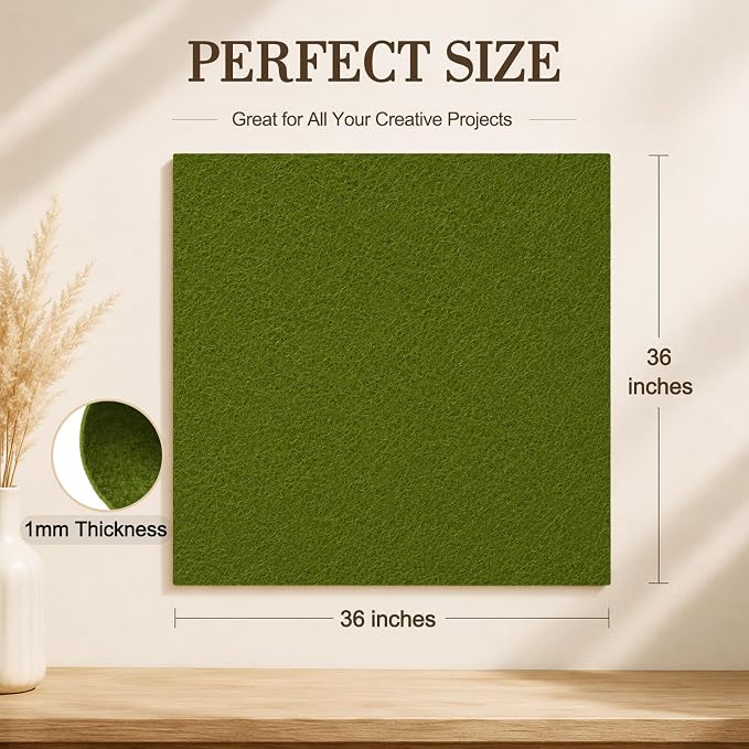 Moss Green Large Felt Fabric 36" x 36", 1mm Stiff Felt Sheet, Nonwoven Fabric
