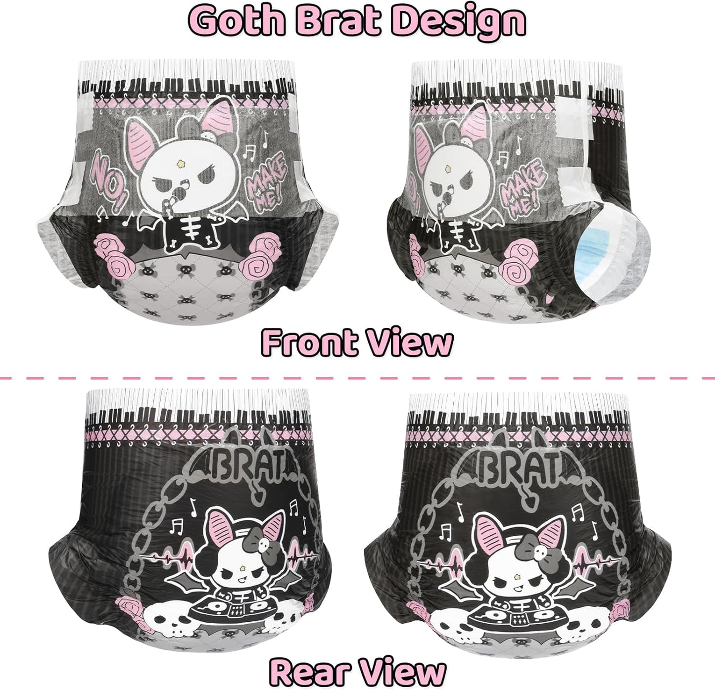 Littleforbig Ultra Absorbent 7000 mL Adult Printed Diaper 10 Pieces - Goth Brat (X-Large 48"-56")