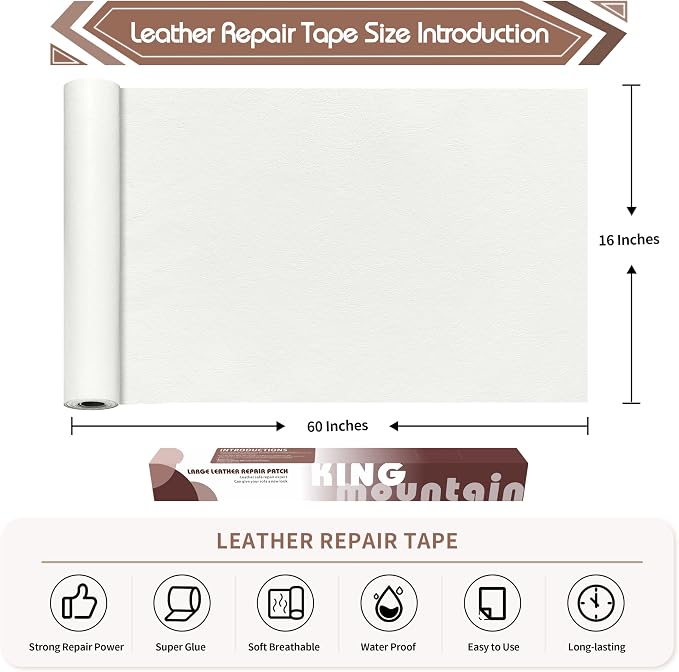 KING MOUNTAIN Leather Repair Patch, 16 x 60 Inches self Adhesive Leather Repair