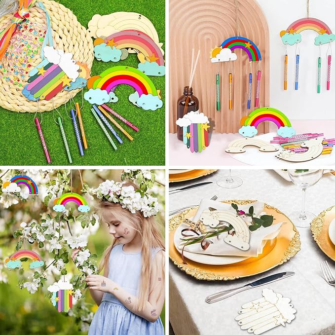 40 Pcs 4 Styles Unfinished Wood Rainbow Cutouts Wooden Rainbow Charms