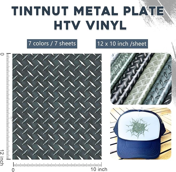 Tintnut Diamond Plate Heat Transfer Vinyl, 7 Sheets 12×10in Iron on Vinyl |