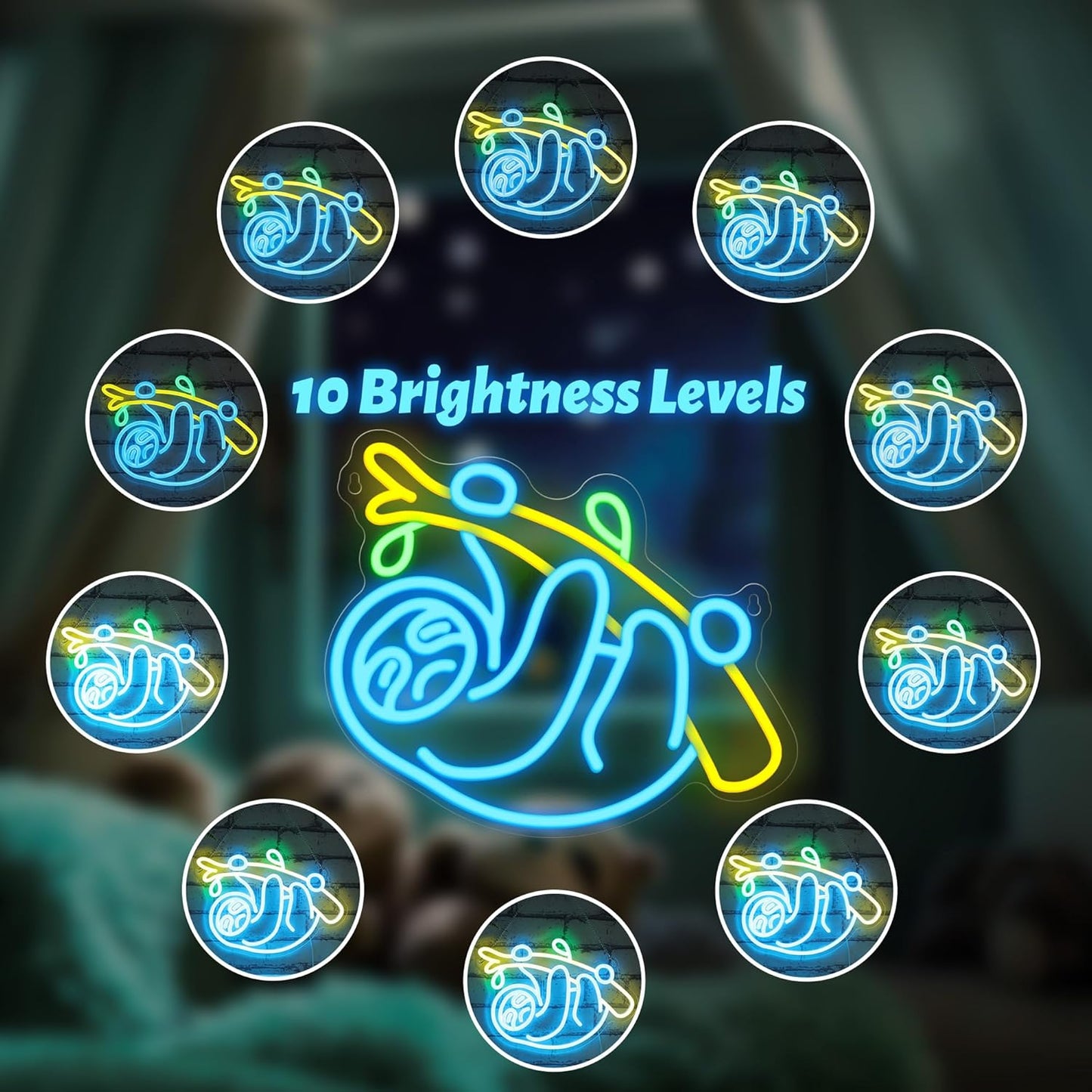 Sloth Neon Sign, Sloth Lamp Wall Decor, Dimmable Birthday Party Decorations for Home, Patio, Garden, Bars, Restaurants, Hotels, Stores, Clubs, Ideal Gift for Friends, Family and Kids