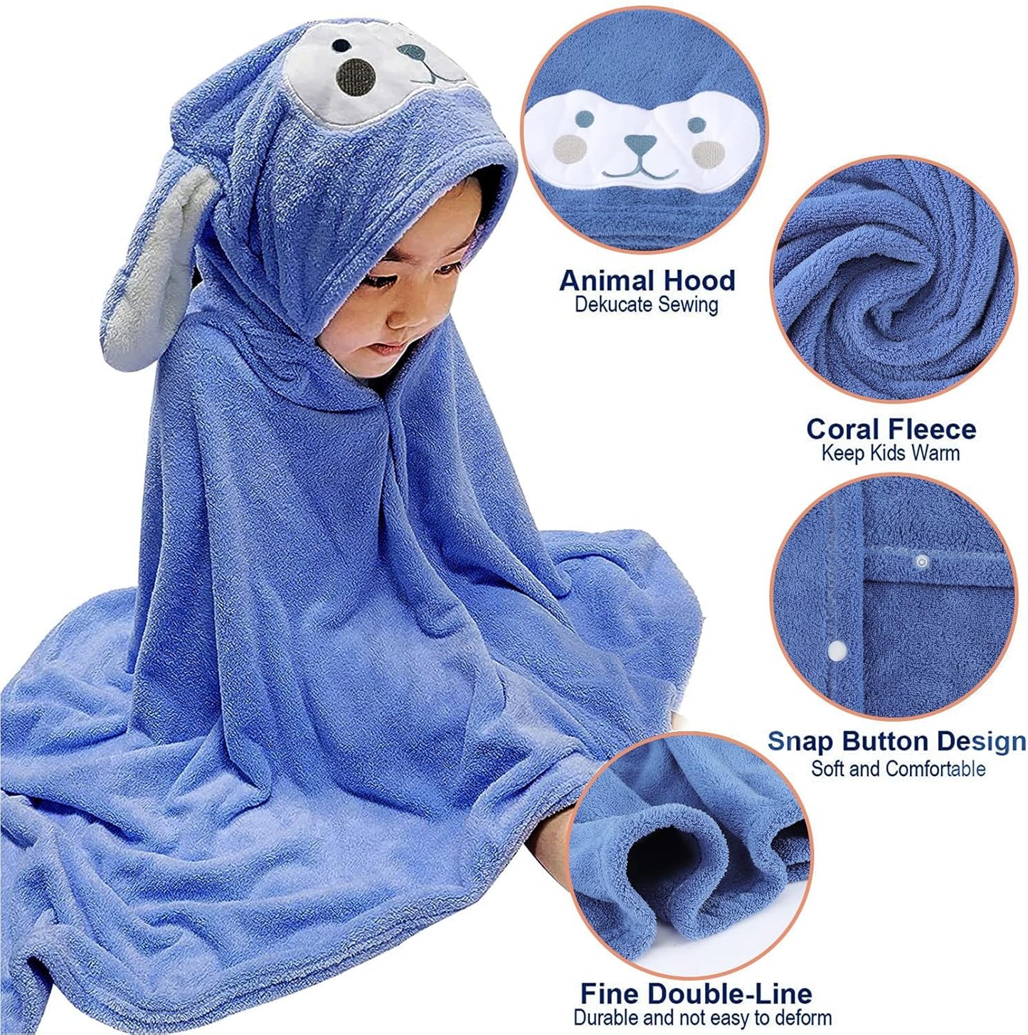 Visen Premium Hooded Towel for Kids,-28×55 INCH Large Size Kids Bath Towel,Ultra Soft Hooded Towel Wrap for Boys Girls, Highly Absorbent Bathrobe Blanket Gifts for Toddlers Shower (Navy Blue)