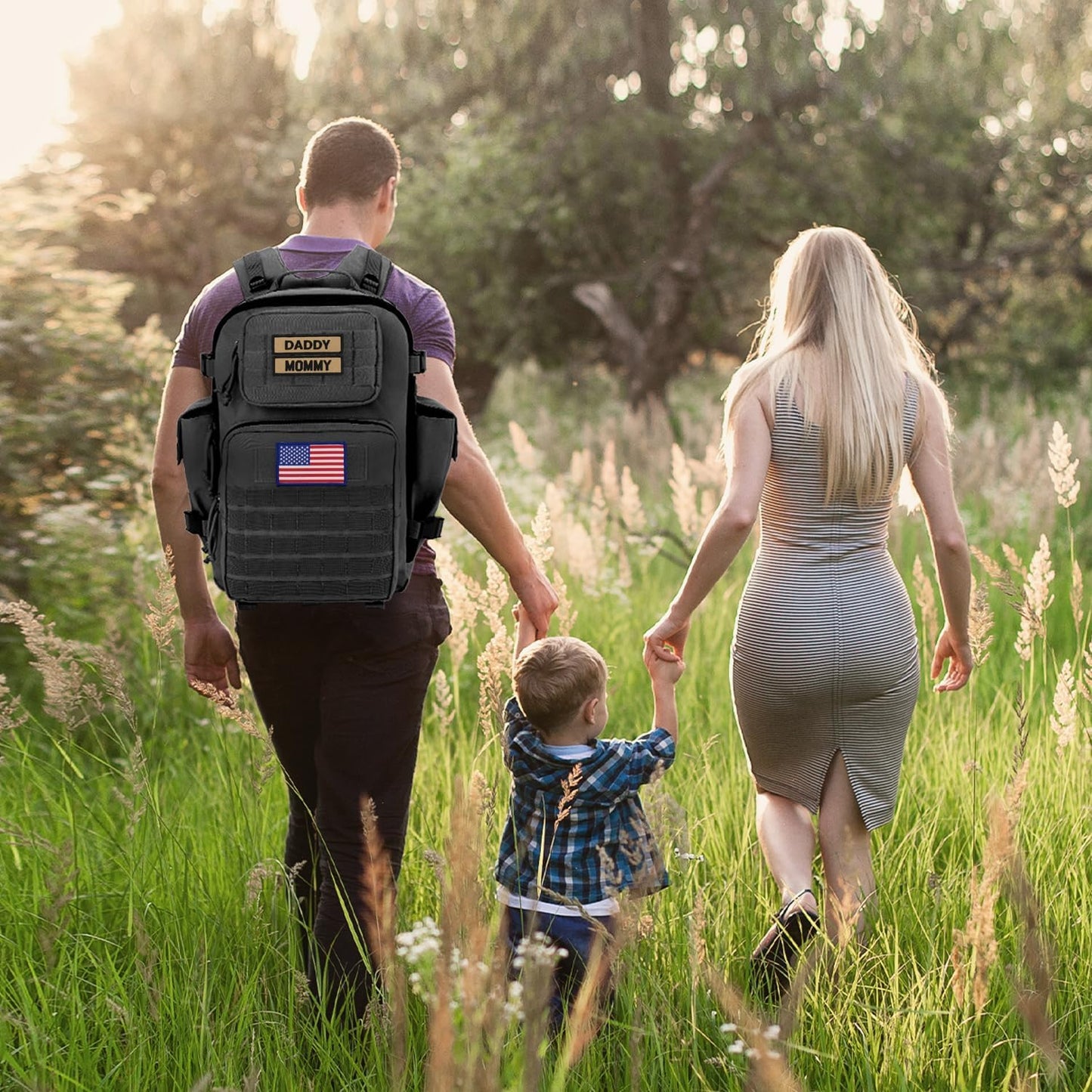 SHARKMOUTH Dad Diaper Bag for Men - Military Baby Backpack with Patches for Hiking Travel Camping Trips - Baby Shower Gifts Black