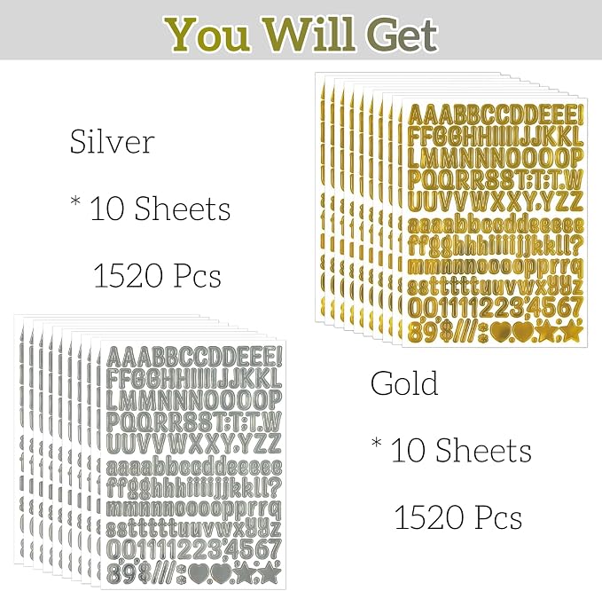 3040Pcs 20 Sheets Small Letter Number Stickers, 0.5inch Self-Adhesive Vinyl
