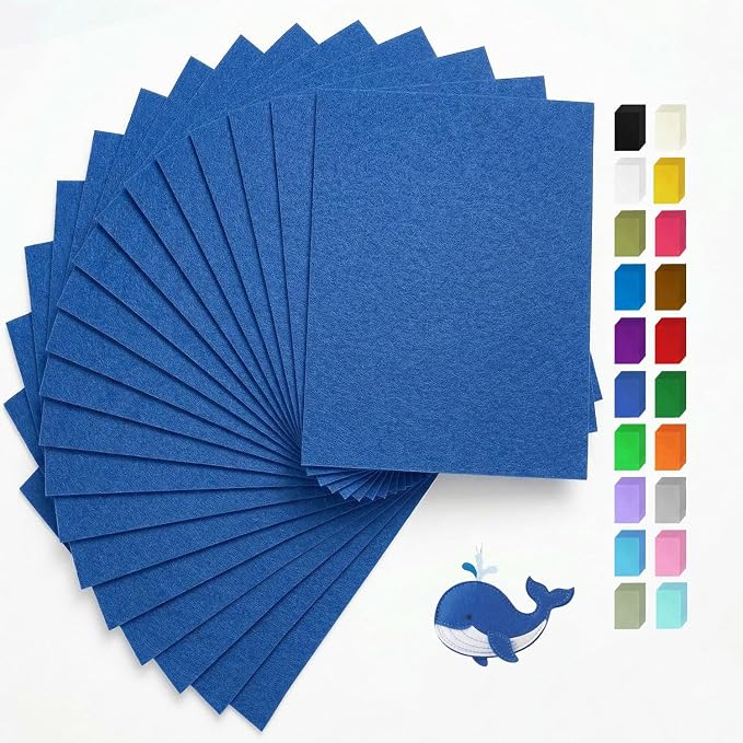 Royal Blue Felt Fabric Sheets Stiff 20 Pcs 8" X 12", 1mm Thick Assorted Color