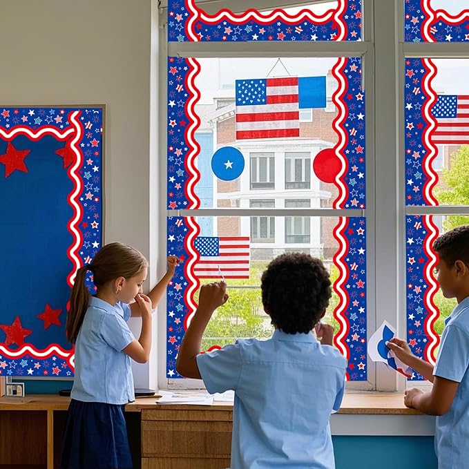69Feet Patriotic Bulletin Board Border 4th of July Red Blue White Stars