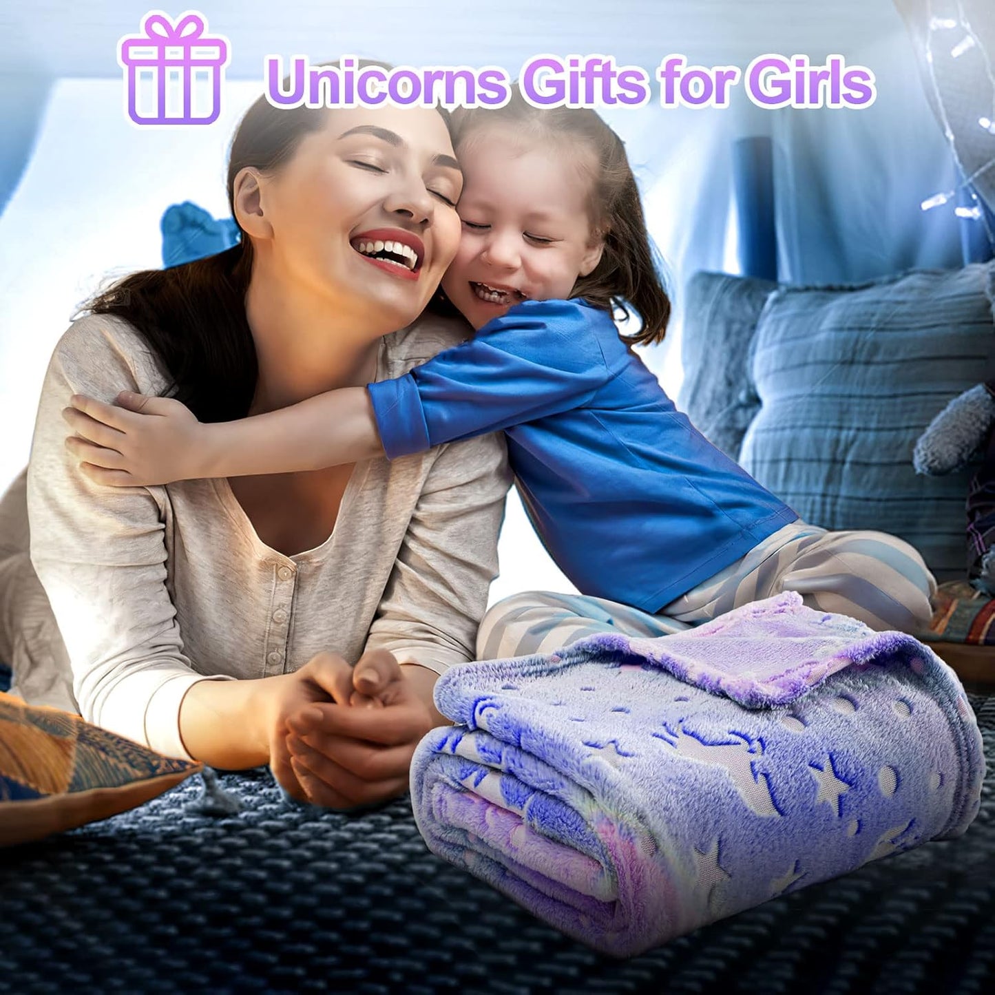 Unicorn Glow in The Dark Blankets for Kids, Soft Fleece Blankets for Girls/Toddler, Unicorns Gifts for Girls Age 3-12 50"x 60"