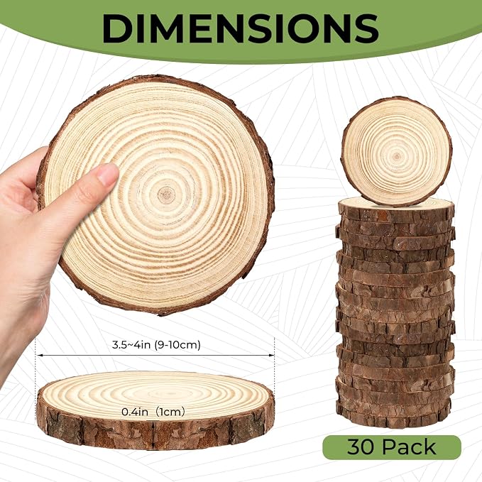 FSWCCK 30 Pack Nature Unfinished Wood Slices, 3.5-4 Inches Round Wooden Circle