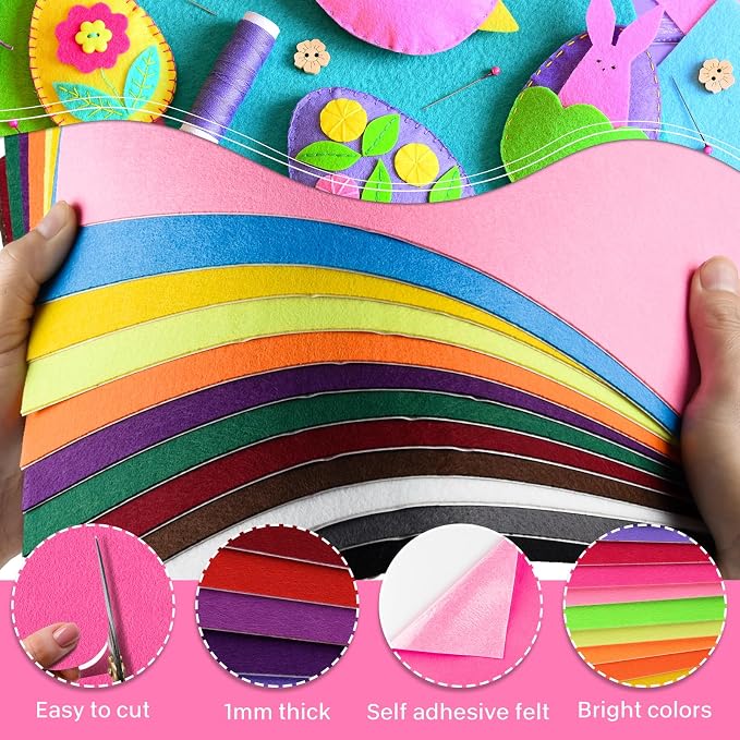 Morcheiong 24 Pcs Self Adhesive Felt Sheet Soft Felt Sheets