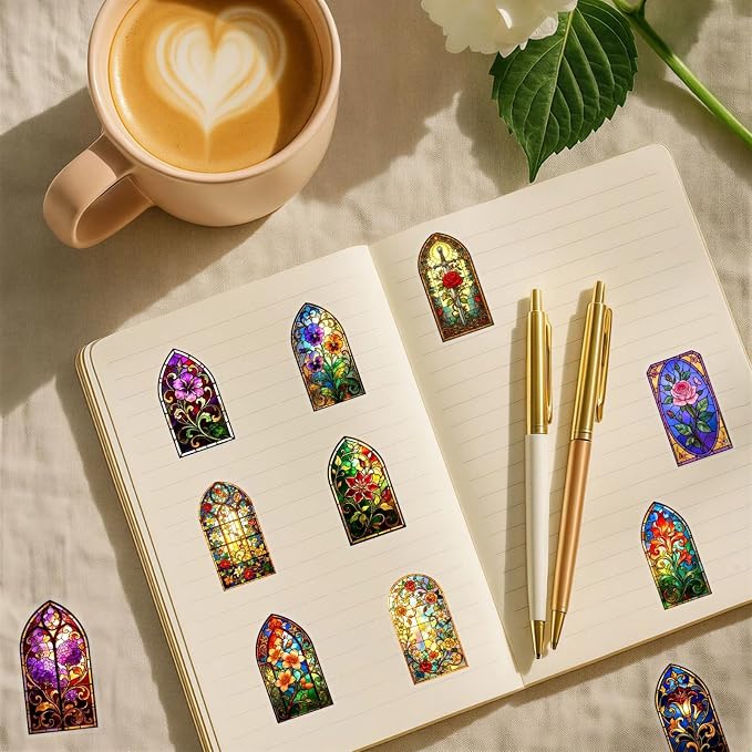 50PCS Transparent Stained Glass Stickers, Waterproof PET Cathedral Window Decals