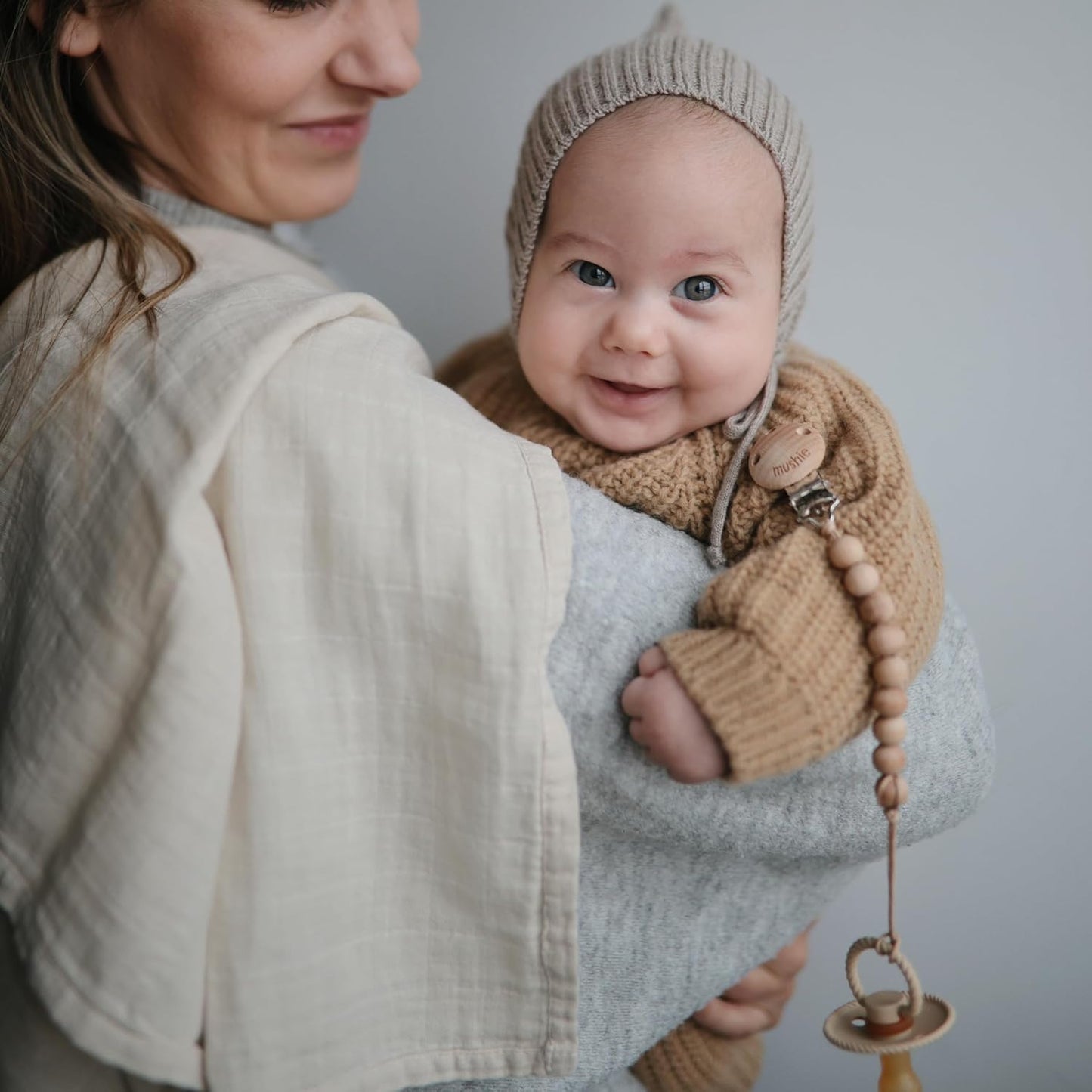 mushie Muslin Baby Cloths | 100% Organic Cotton | 23.5" x 23.5" (Fog) 3-Pack