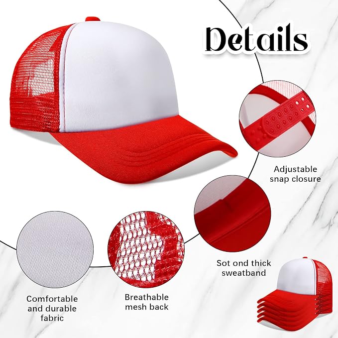Vabean 24 Pack Sublimation Blank Cap Trucker Mesh Cap Unisex Plain Blank